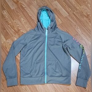 Live Love Dream Girl's Gray Jacket With Hoodie with Blue Accents Size XL